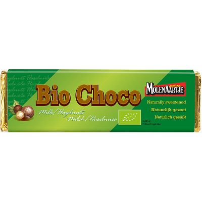 Bio choco zonder suiker melk-hazelnoot van Molenaartje, 20x 65 g