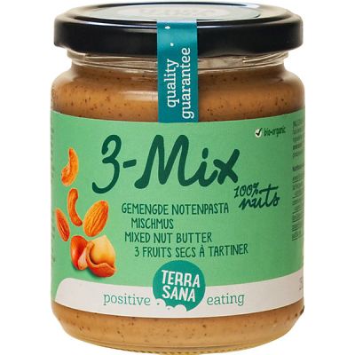 3-Mix notenpasta (cashew, hazel, amandel) van TerraSana, 6x 250 g