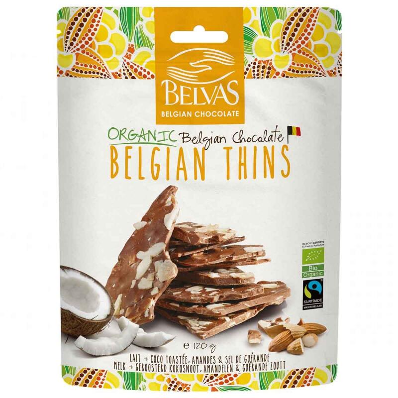Belgian Thins Kokos-Amandelen van Belvas, 6x 120 gr