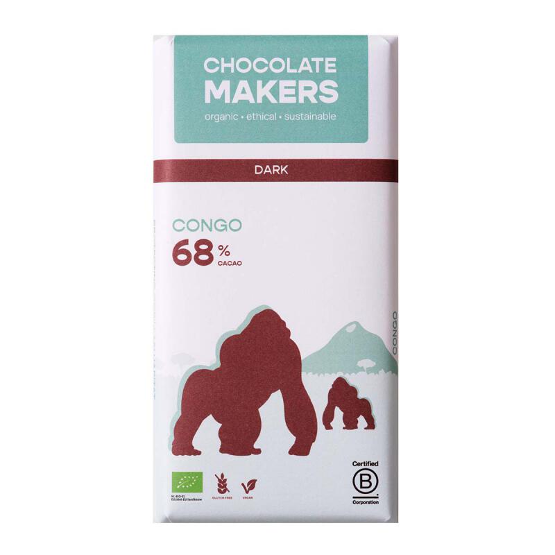Gorilla bar 68% puur van Chocolate Makers, 10x 80 g