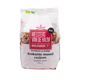 Krokante muesli rozijnen van Meesters van de Halm, 6 x 500 g
