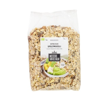 Speltmuesli extra rijk van De Halm, 4 x 1 kg