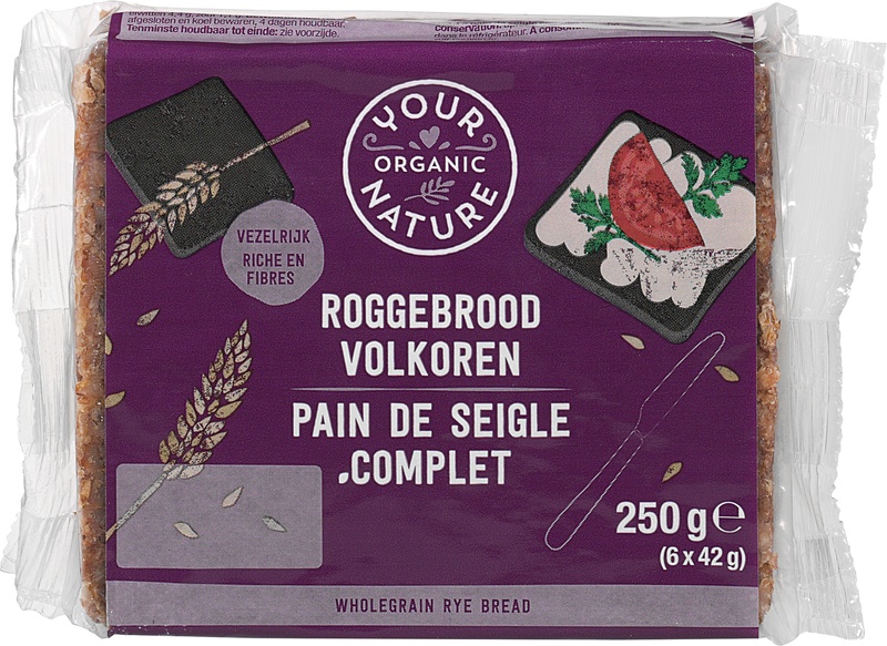 Roggebrood volkoren van Your Organic Nature, 11 x 250 g