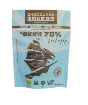 Chocozeiltjes puur + zeezout + cocoanibs van Chocolatemakers, 10 x 100 g