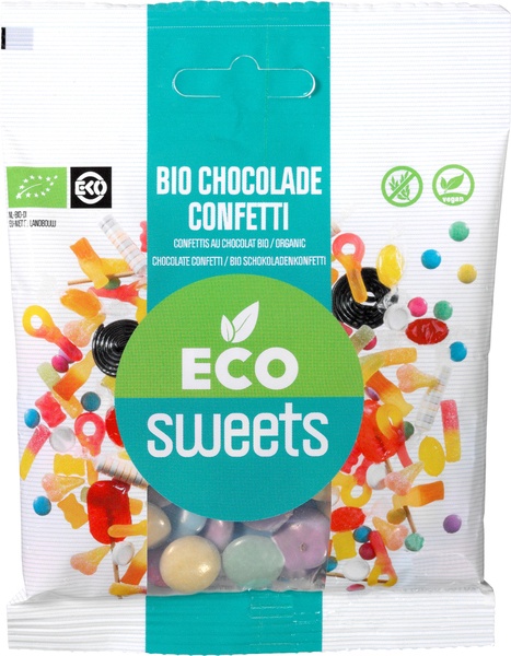 Chocolade confetti puur vegan van Eco Sweets, 16 x 60 g