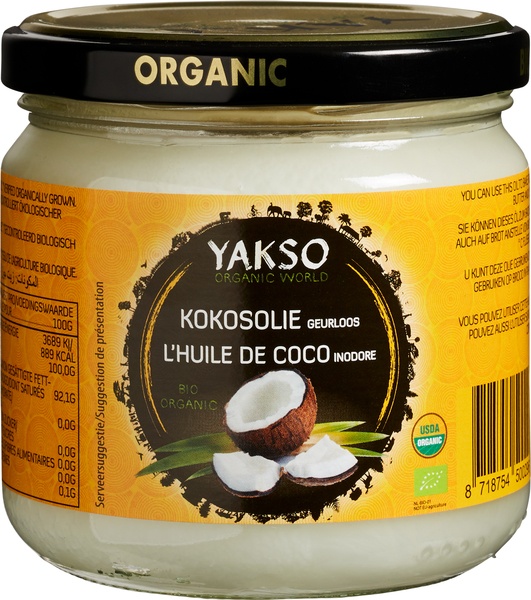 Kokosolie geurloos van Yakso, 6 x 320 ml