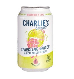 Sparkling water raspberry + lime van Charlie`s, 12 x 330 mg