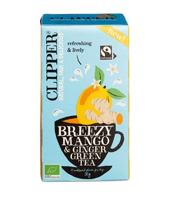 Green tea Breezy mango ginger van Clipper, 4 x 20 builtjes