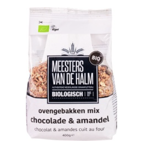 Ovengebakken choco-pit-noten-lijnzaad van Meesters van de Halm, 6 x 400 g