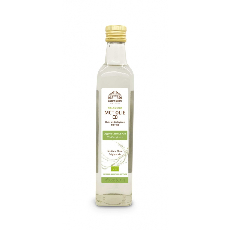 MCT olie biologisch C8 van Mattisson, 1 x 500 ml