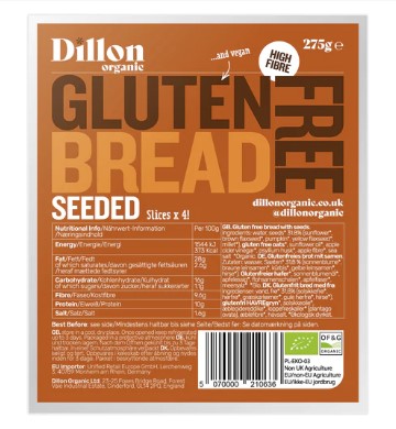 Seeded Gluten Free Sliced Bread van Dillon Organic, 4 x 275 g