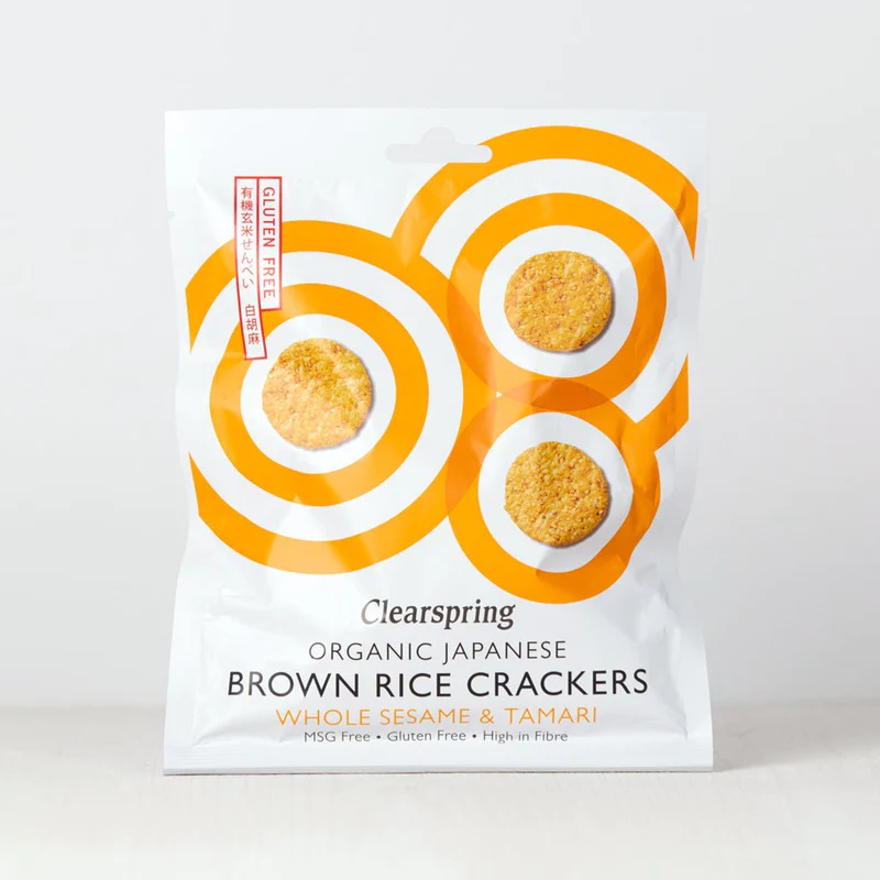 Brown Rice Crackers Whole Sesame van Clearspring, 12 x 40 g