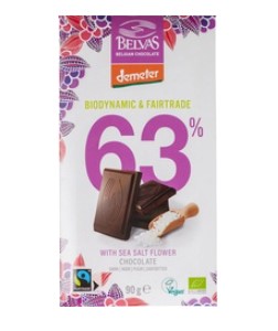 Chocolade Demeter zeezout 63% van Belvas, 18 x 90 g