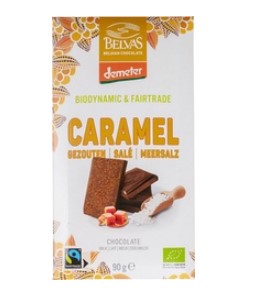 Chocolade Demeter melk karamel zeezout van Belvas, 18 x 90 g