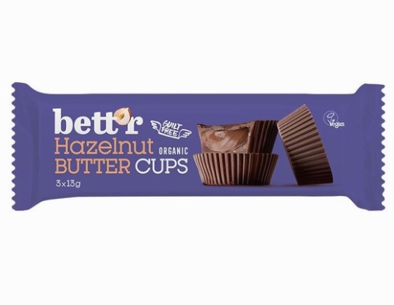 Hazelnut butter cups van Bett`r, 12 x 39 g