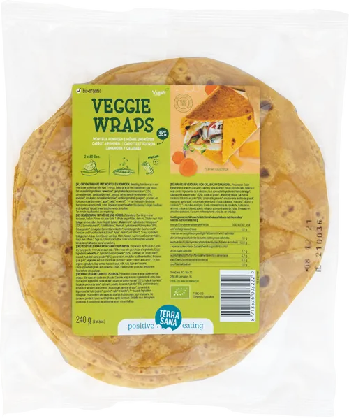 Piadina-Wraps Pompoen-Wortel van TerraSana, 6 x 360 g