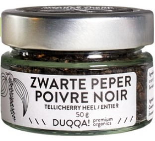 Zwarte Telicherry peper heel van Duqqa!, 1 x 50 g