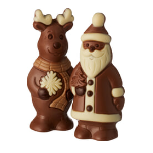 Chocolade kerstman + rendier van De Schutter, 15 x 100 g