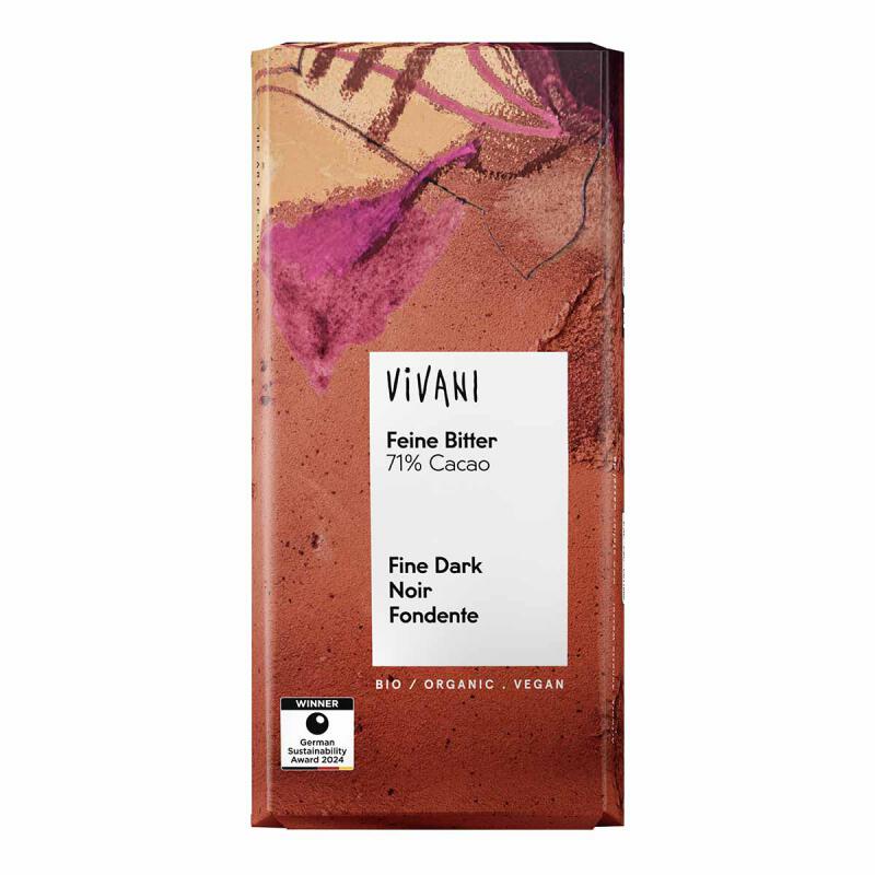 Chocolate bar fine dark 71% cocoa van Vivani, 12 x 80 g