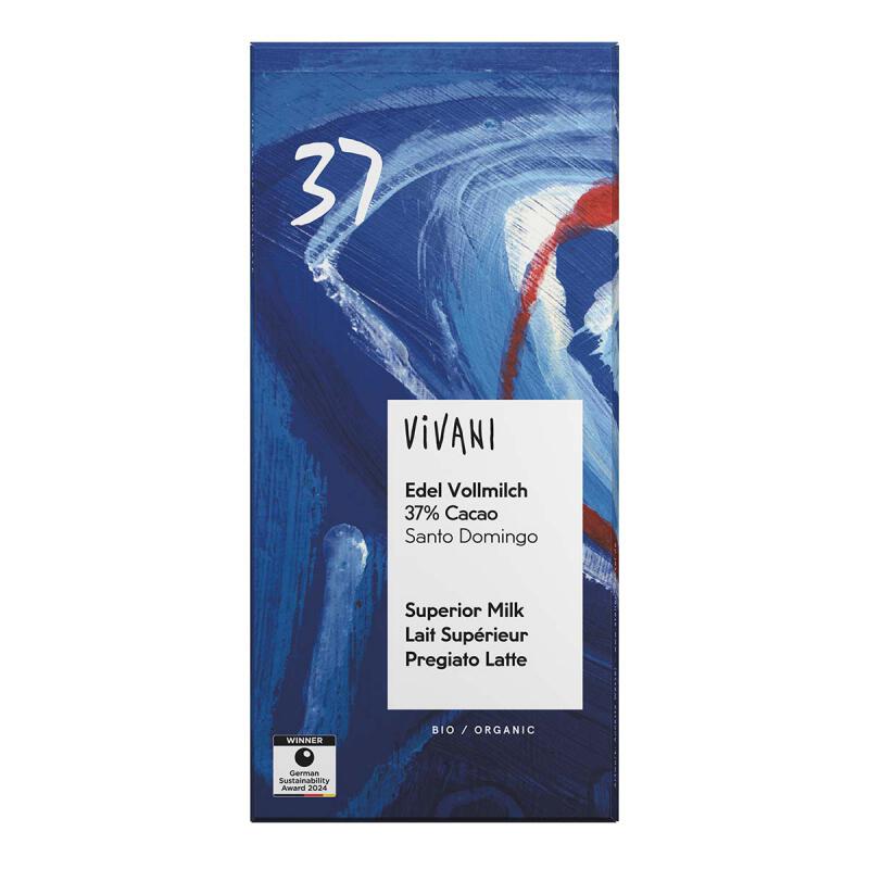 Chocolate bar superior milk 37% cacao van Vivani, 10 x 80 g