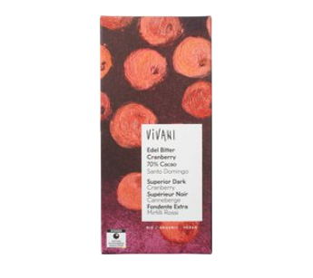 Chocolate bar superior dark cranberry 70% cacao... van Vivani, 10 x 80 g