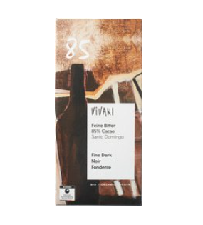 Chocolate bar fine dark 85% cacao santo domingo van Vivani, 10 x 80 g