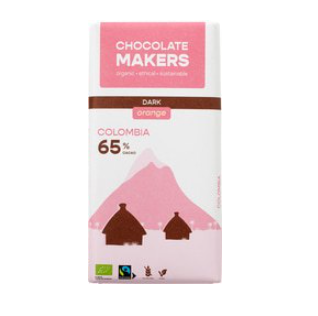 Pure chocolade 65% sinaasappel van Chocolatemakers, 10 x 80 gr