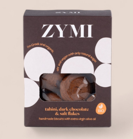 Biscuits tahini, pure chocolade + zoutvlokken van ZYMI, 12 x 150 g Biscuits tahini, pure chocolade + zoutvlokken van ZYMI, 12 x 150 g