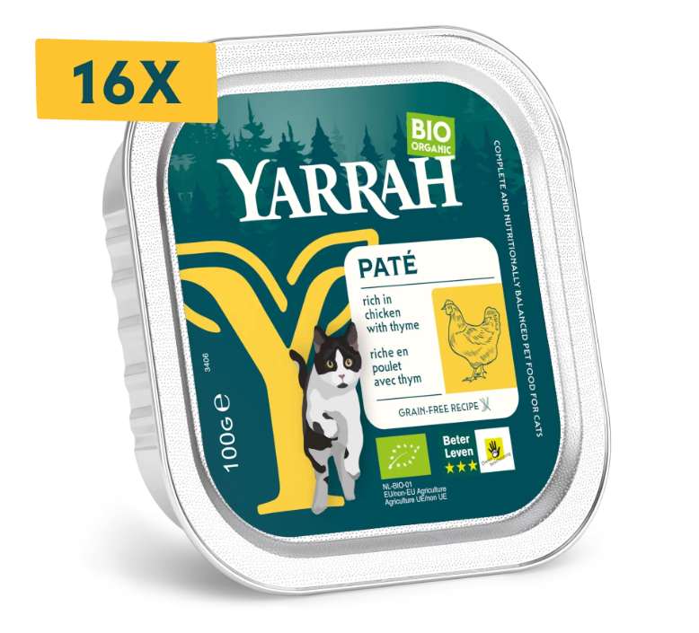 Kattenpaté kip + tijm van Yarrah, 16 x 100 g Kattenpaté kip + tijm van Yarrah, 16 x 100 g