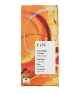Chocolate bar fine dark orange 70% cacao van Vivani, 10 x 80 g