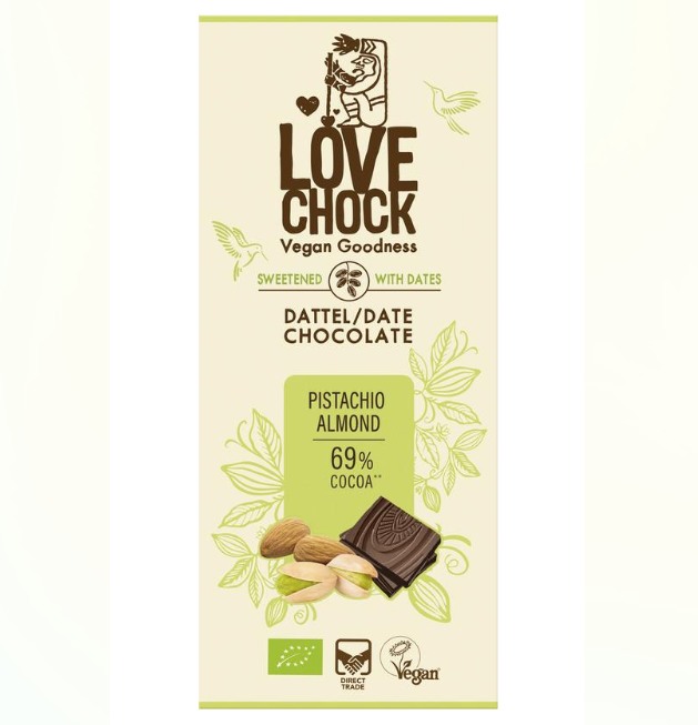 Pure chocolade pistache amandel van Lovechock, 8 x 70 g