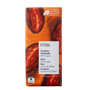 Pure chocolade dadels van Vivani, 10 x 80 g