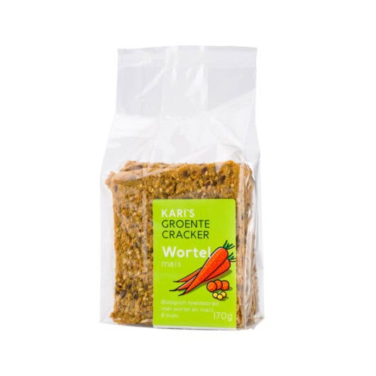 Groentecracker wortel mais van Kari`s Crackers, 6 x 8 stk
