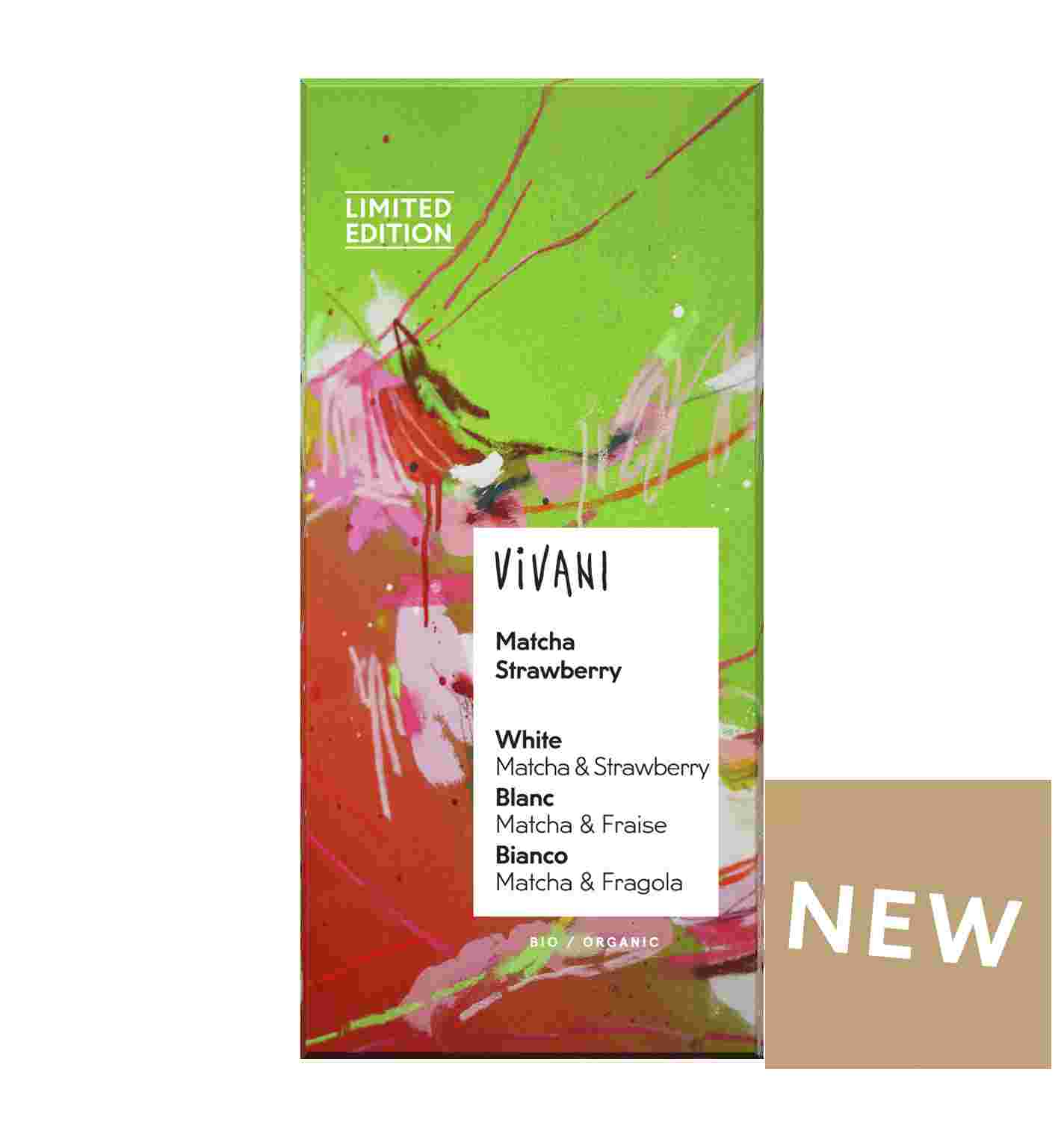 Chocoladereep wit matcha aardbei van Vivani, 10 x 80 g