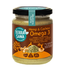 Notenpasta hennep cashewnoot omega-3 fijn van TerraSana, 6 x 250 g