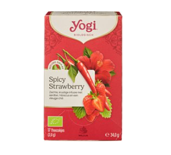 Vruchtenthee spicy strawberry van Yogi Tea, 6 x 17 builtjes