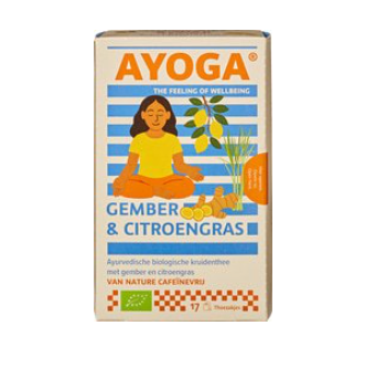 Kruidenthee gember citroengras van Ayoga, 6 x 17 builtjes