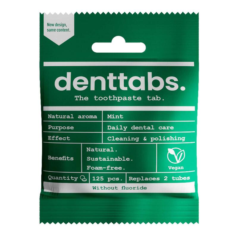 Tandpasta tabletten munt zonder fluor van Denttabs, 10 x 125 stk