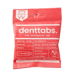 Tandpastatabletten aardbei met fluor van Denttabs, 10 x 125 stk