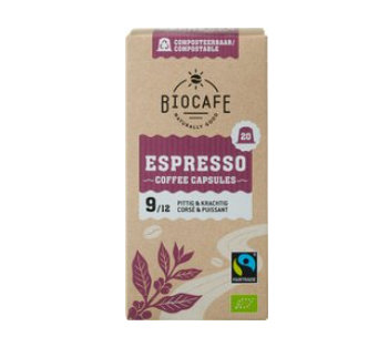 Koffiecapsules espresso van Biocafe, 6 x 20 stk