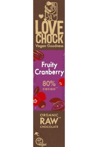 RAW chocoladereep fruity cranberry puur 80% van Lovechock, 12 x 40 g