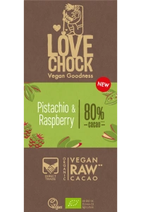 RAW chocoladereep pistache framboos puur 80% van Lovechock, 8 x 70 g