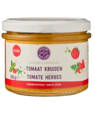 Sandwichspread tomaat kruiden van Your Organic Nature, 6 x 180 g