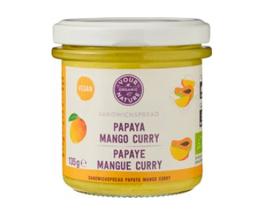 Sandwichspread papaya mango curry van Your Organic Nature, 6 x 135 g
