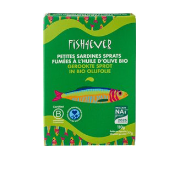Gerookte sprot in biologische olijfolie van Fish 4 Ever, 12 x 110 g