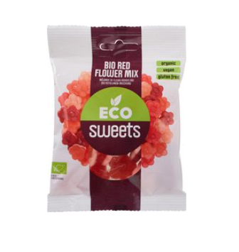Snoep red flower mix van Eco Sweets, 16 x 75 g