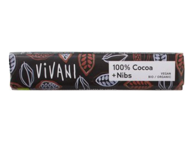 Chocoladereepje puur cacao nibs 100% van Vivani, 24 x 25 g
